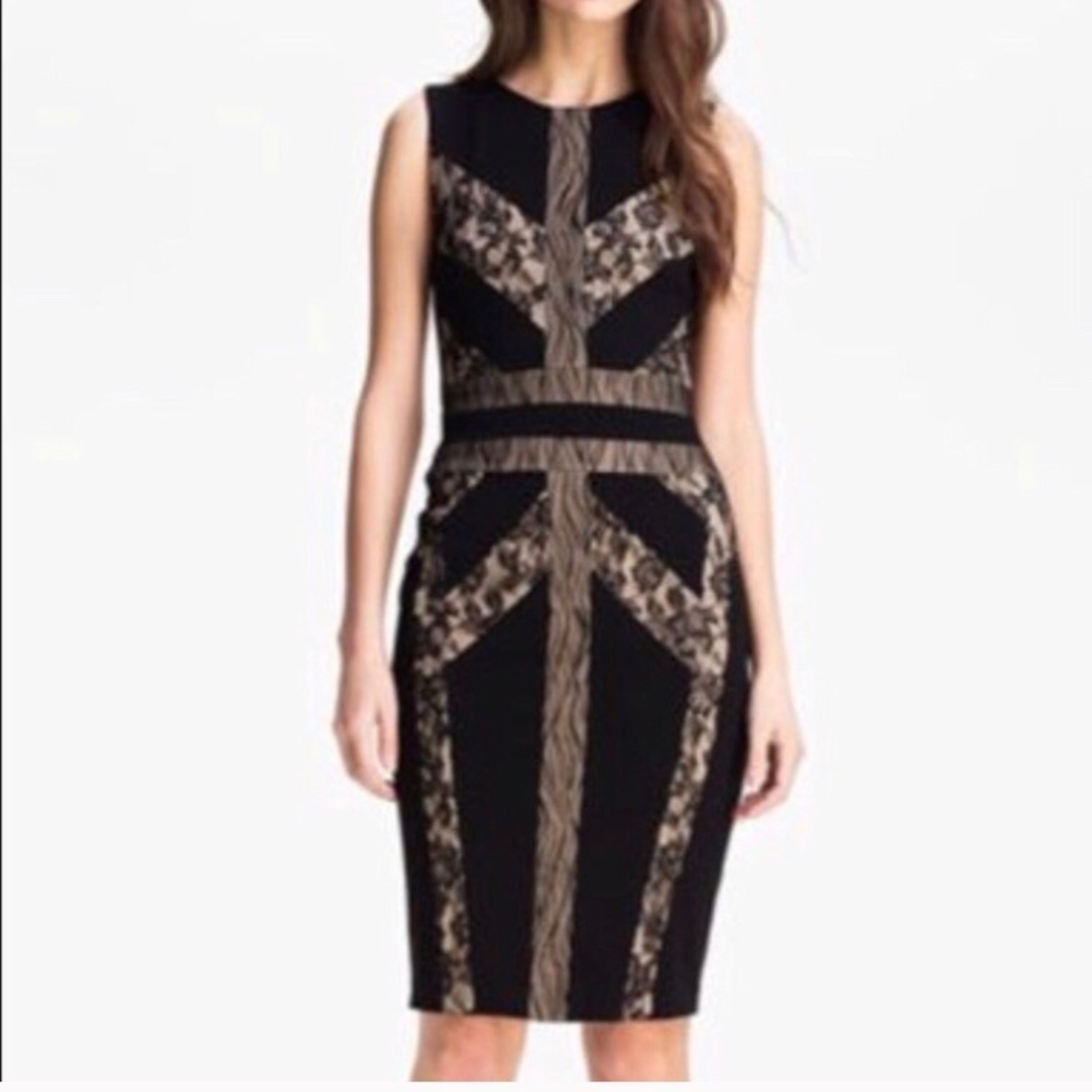 New BCBG black “Raina” dress with lace, size XXS